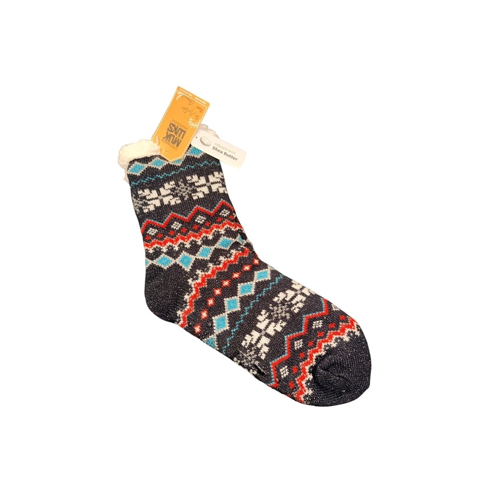 Muk Luks Mens Shea Butter Infused Fair‎ Isle Slipper Socks Navy L/XL 8.5-11 NEW
